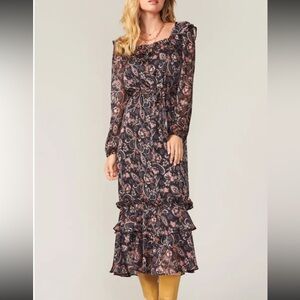 Greylin Liana women’s ruffled paisley floral midi dress size medium